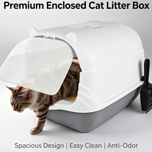 Large hooded cat litter - cat, tray