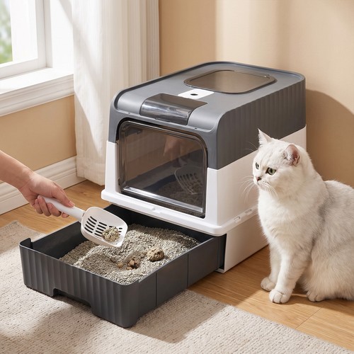 Enclosed cat litter box - enclosed,