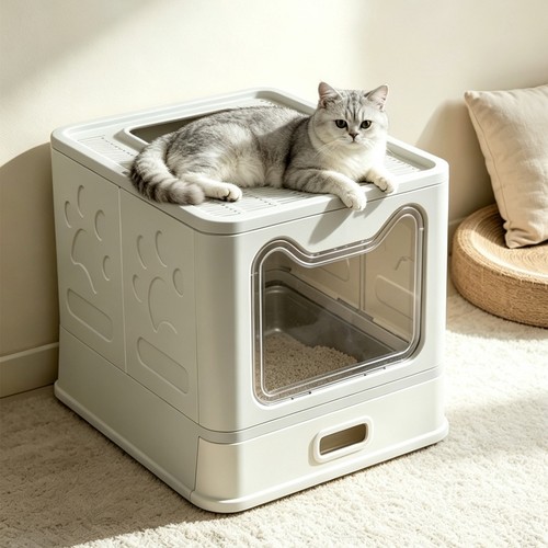 Enclosed cat litter box - cat,