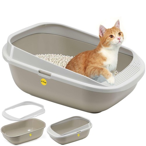 Grey cat open litter tray - open,